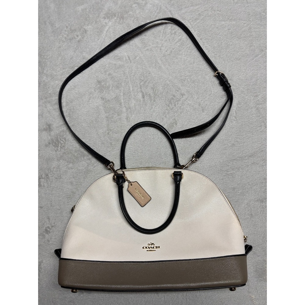 Coach Leather Sierra Dome Satchel Handbag Crossbody Cream / Brown /‎ Black - Picture 3 of 16
